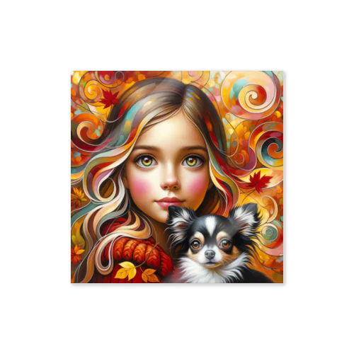 Autumn Whispers: Girl & Chihuahua ステッカー