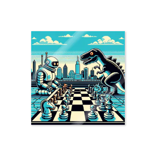 ドットロボットと恐竜のチェスゲームのドット絵B ステッカー