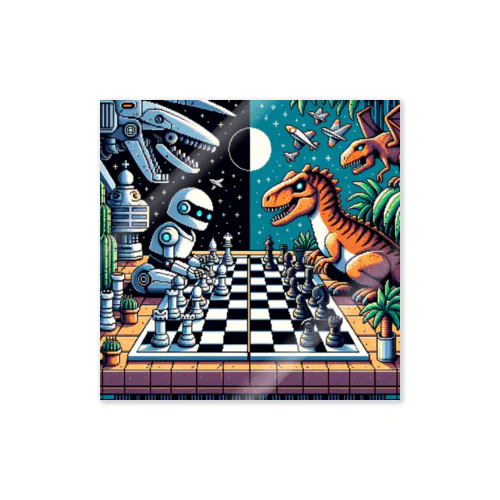 ロボットと恐竜のチェスゲームのドット絵D Sticker