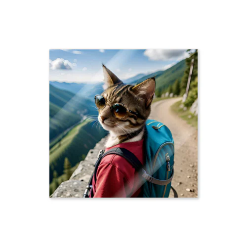 登山するワイルド系猫 Sticker
