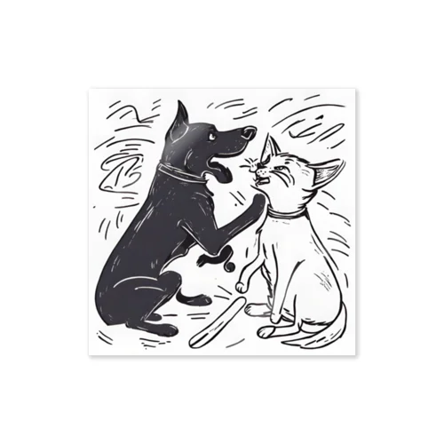 犬と猫のたたかい Sticker