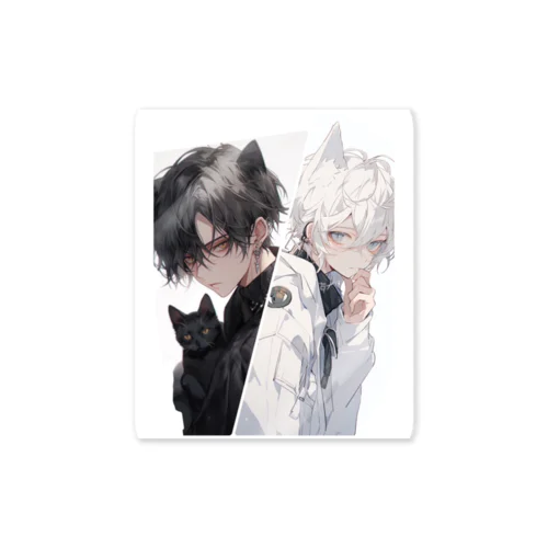 黒猫と白猫の擬人化イケメン Sticker