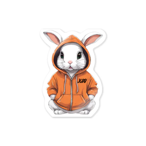 Peco wearing an orange hoodie Sticker