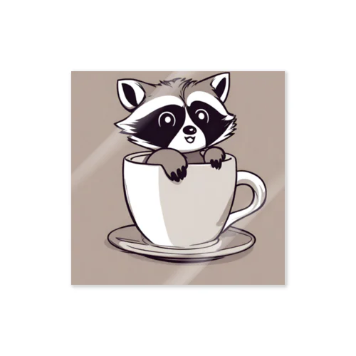 コーヒーカップのアライグマくん ステッカー