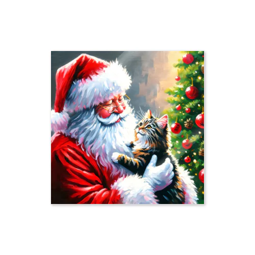 Santa and a Cat Sticker