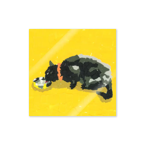 水飲む黒猫(ちぎり絵/貼り絵) Sticker