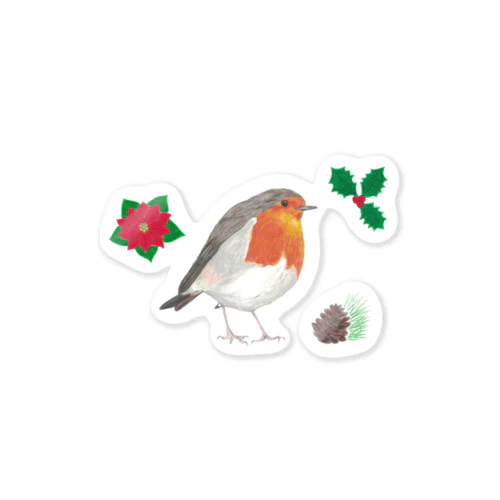 [森図鑑] クリスマスロビン(西洋こまどり)A Sticker