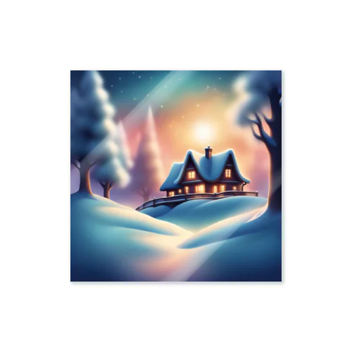 雪の神秘: 孤立した一軒家と幻想的な冬景色 ステッカー