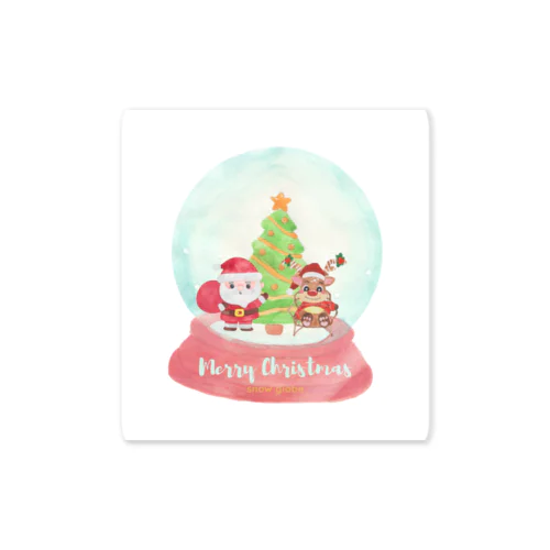 トナカイとサンタクロースのクリスマススノードーム Sticker