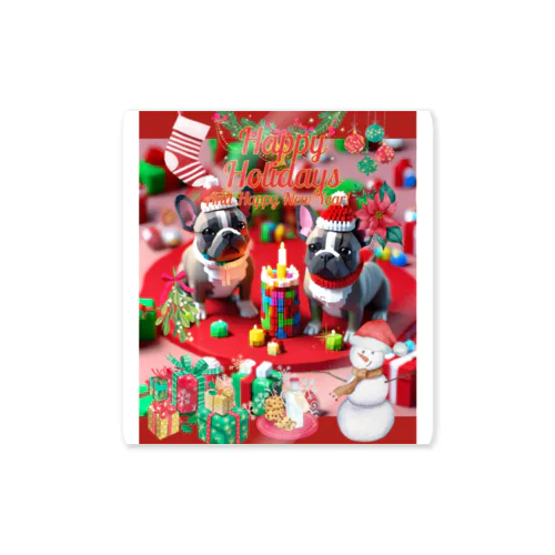 Happy Holidays to Two Puppies ステッカー