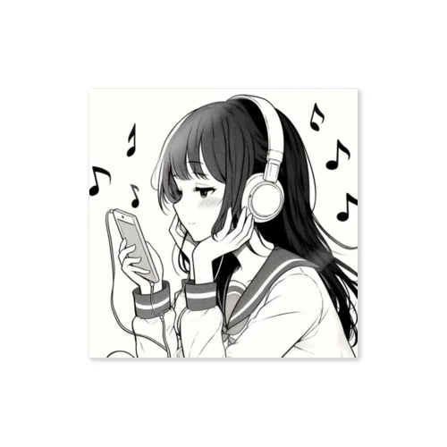 音楽を聴く女の子 Sticker