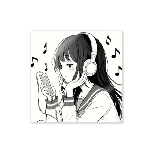 音楽を聴く女の子 ステッカー