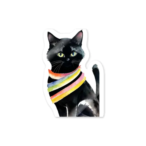 黒猫と虹の首輪 ステッカー