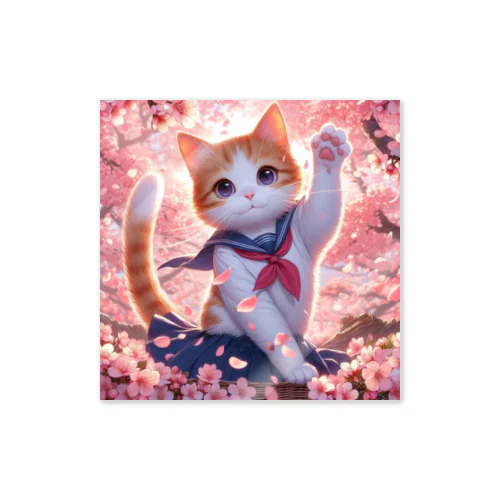 桜咲く華の学生猫 hana ステッカー