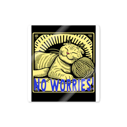 "No Worries!"気にしないで！のロゴ入スコティッシュ・フォールドのイラストです。 ステッカー