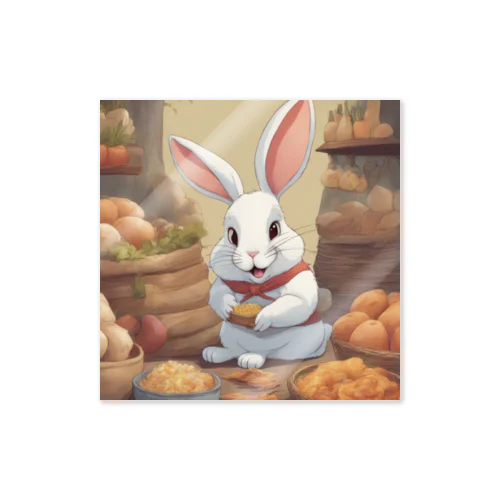 かわいいウサギが食べ物を楽しんでいる！ Sticker