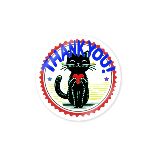 "Thank You!"ありがとう！のロゴ入り黒猫イラストです。 ステッカー