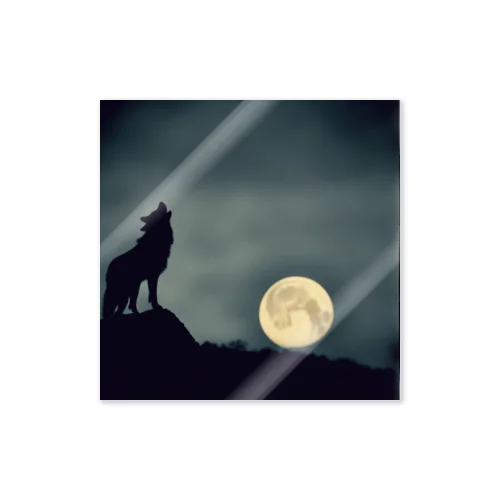 月夜の狼影 ステッカー