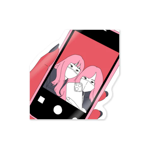 自撮りを自撮るマスク女子 Sticker