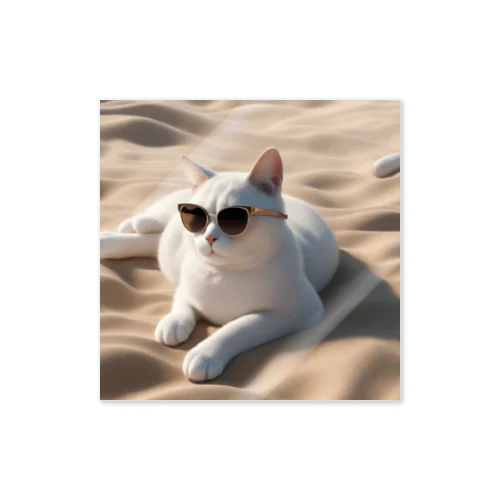 ビーチで波の音を聴きながらサングラスをかけた猫 Sticker