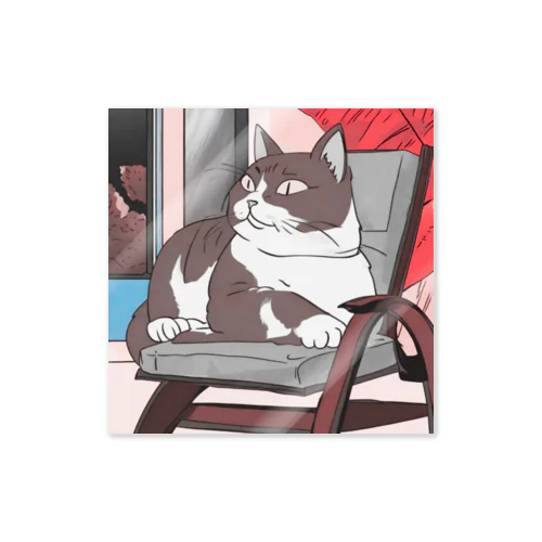 ダイニングチェアの上でくつろいでいるネコ(2)[ポスター] Sticker