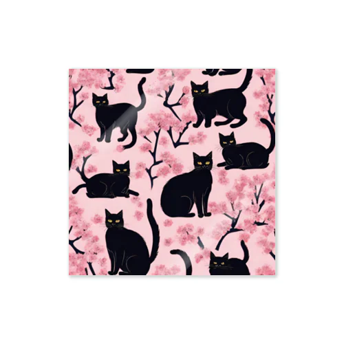 黒猫と桜 Sticker