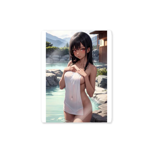 褐色の女の子が贅沢な温泉でまったりと過ごしています。 Sticker