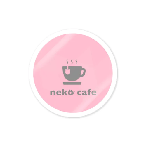 neko cafe（ピンク）デザインイラスト ステッカー