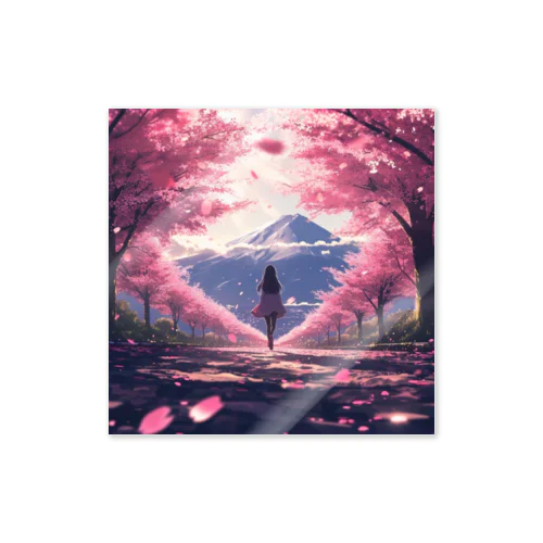 桜吹雪と富士山 Sticker
