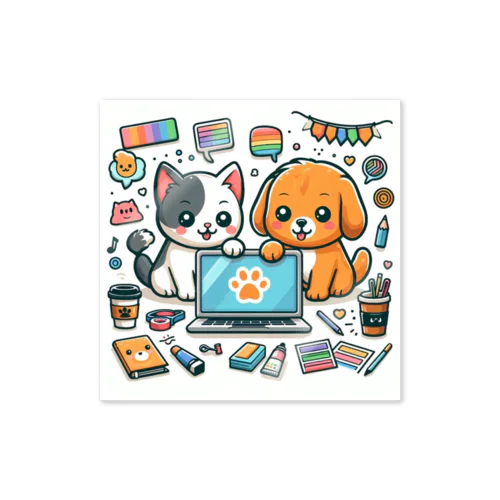 猫と犬のコラボ Sticker