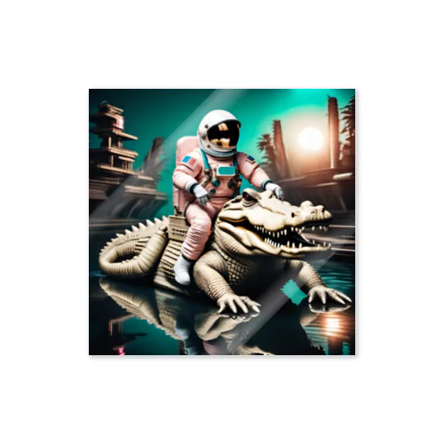 Astronaut riding a crocodile Sticker