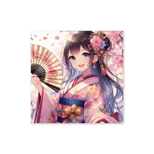 桜と和服の美少女 Sticker