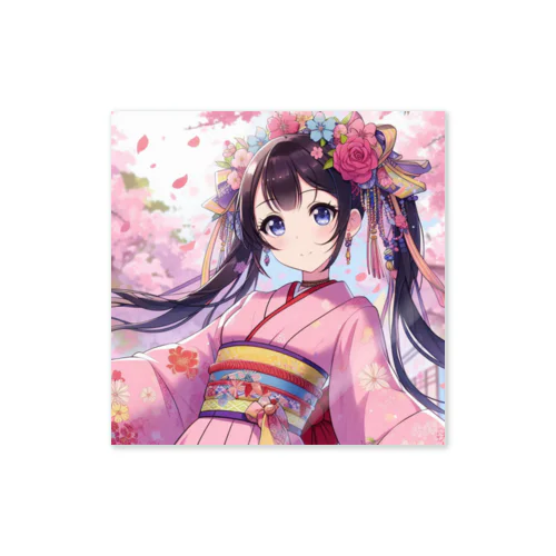 桜の和服美少女 ステッカー