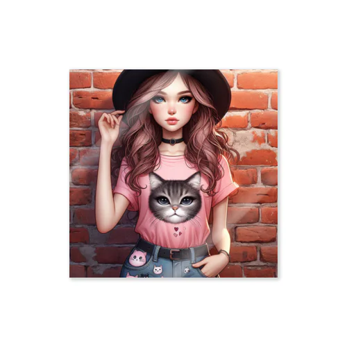 猫好きの女の子のファッション(2) Sticker