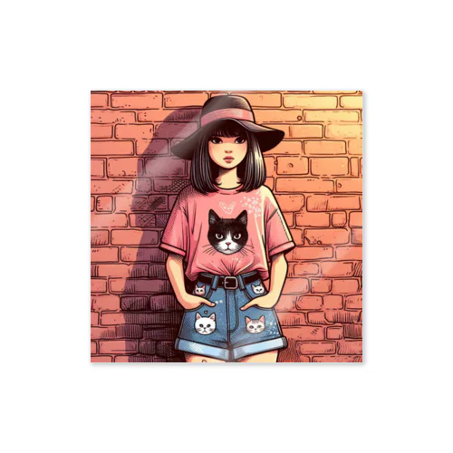 猫好きの女の子のファッション(5) Sticker