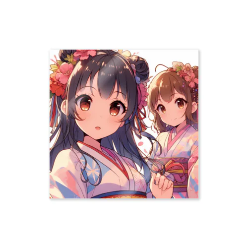 和服が似合う美人姉妹 Sticker