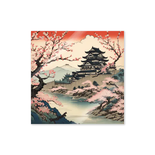 日本の風景、桜咲くお城　 Sticker