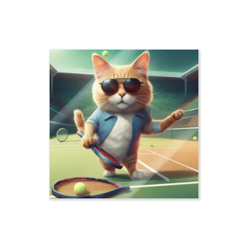 サングラス姿のお洒落な猫がテニスいいよ！ Sticker
