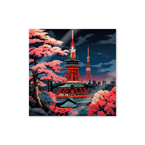 日本の風景　東京タワー、Jpanese scenery Tokyo Tower Sticker