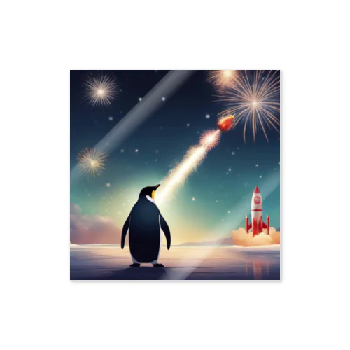 ロケット花火を見上げているペンギン ステッカー