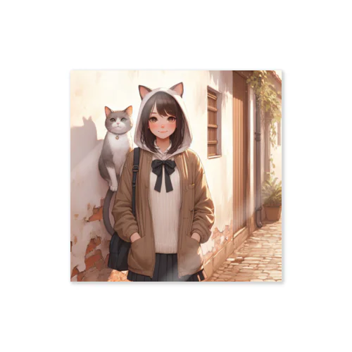 猫パーカーの女の子(3) Sticker