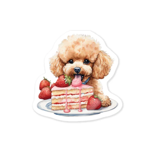 ショートケーキを食べる犬 Sticker