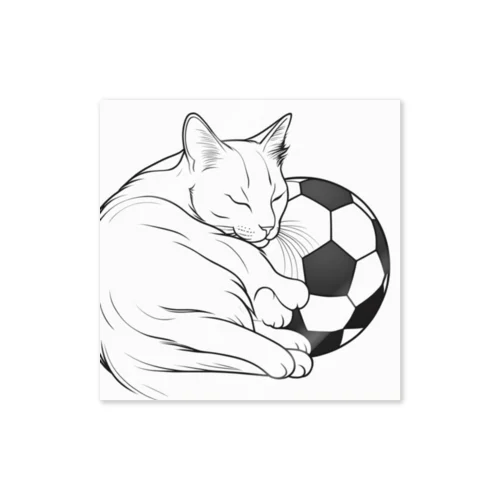 サッカーボールと猫で ステッカー