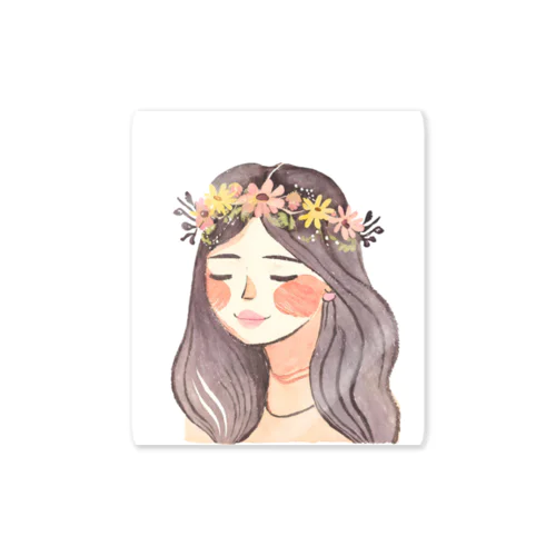 水彩画　花冠の女性 Sticker
