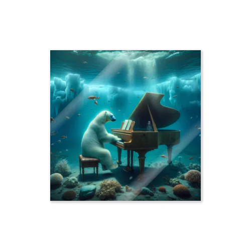 海中でピアノを弾く白熊 ステッカー