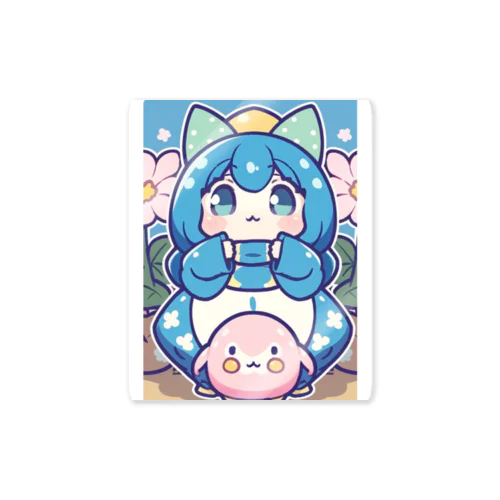 青い髪の姫とピンクのかわいい生物♪ Sticker