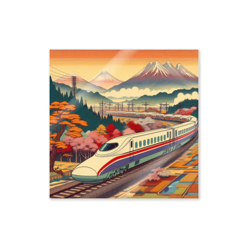 日本の風景:田園地帯を駆け抜ける新幹線、Japanese scenery: Shinkansen running through the countryside ステッカー