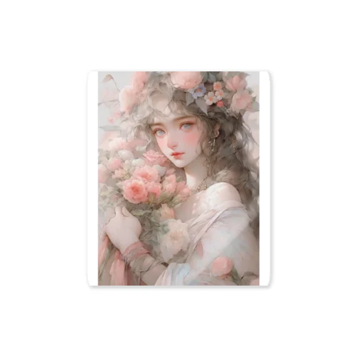 バラの花束と女性　なでしこ1478 Sticker