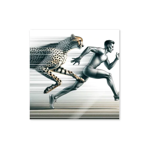 Speed Symbiosis: Man and Cheetah in Stride ステッカー