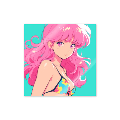 ピンクヘアーレトロガール Sticker